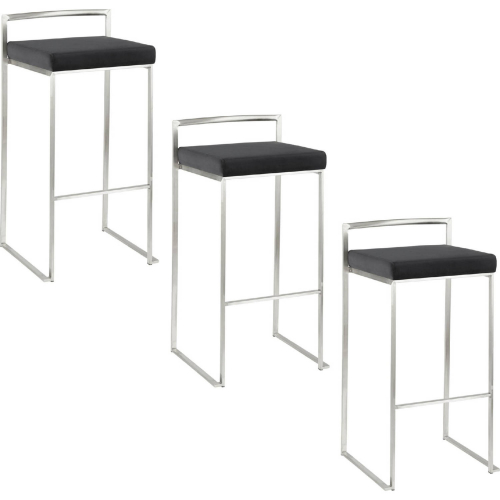 Fuji 30" Stackable Bar Stool & Black Leatherette (Set of 3)